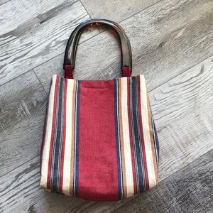 Vintage Turtois Shell Acrylic Handle Handmade Stripped Fabric Lined PURSE